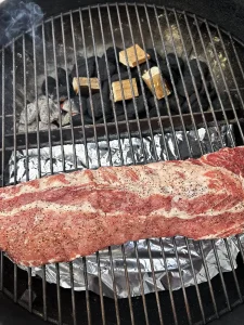 Pork Baby Back Rips smoking on the Weber Kettle