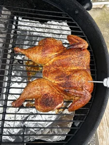 spatchcock chicken on a Weber Kettle