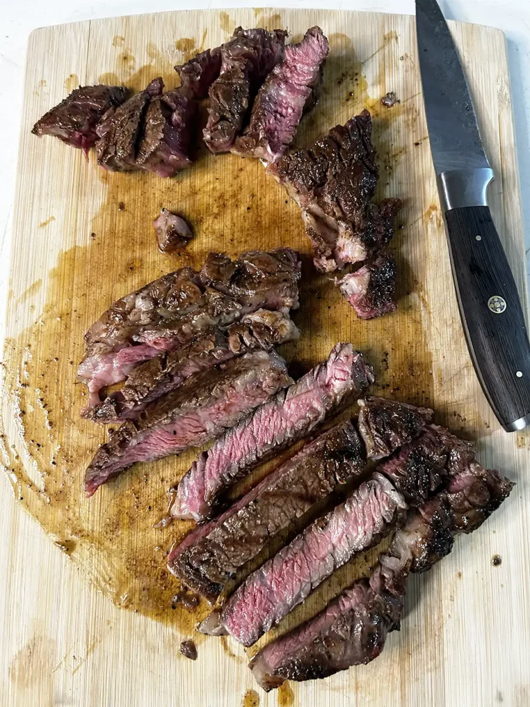 ribeye sliced and medium rare