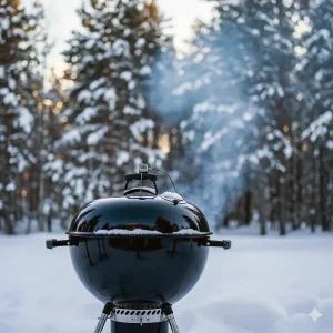 winter grilling with snow on the ground