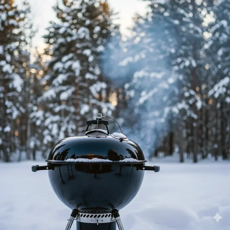winter grilling with snow on the ground